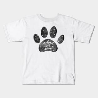 Adopt don't shop watercolor galaxy paw - black and white Kids T-Shirt